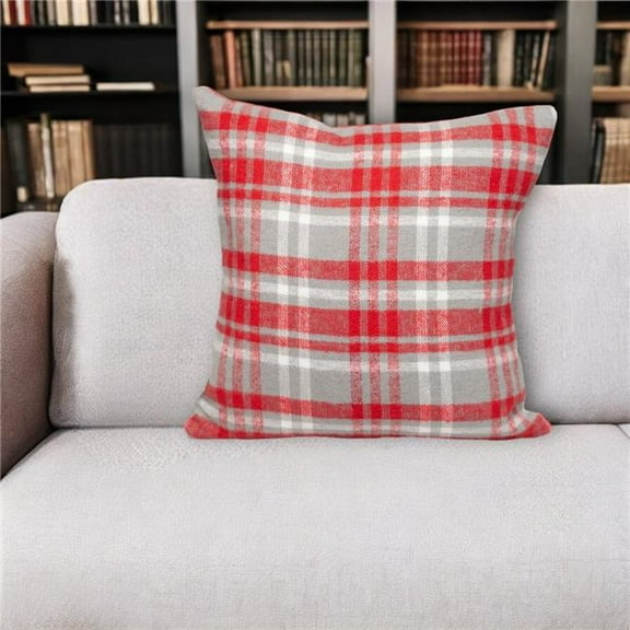 HomeRoots 529173 16 in. Red & White Plaid Cotton Throw Pillow