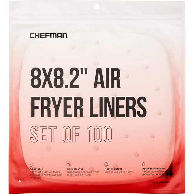 Chefman Disposable Air Fryer Liners, Heat-Resistant Parchment Paper for Baskets, 100 Pack, 8 x 8\u201d Square