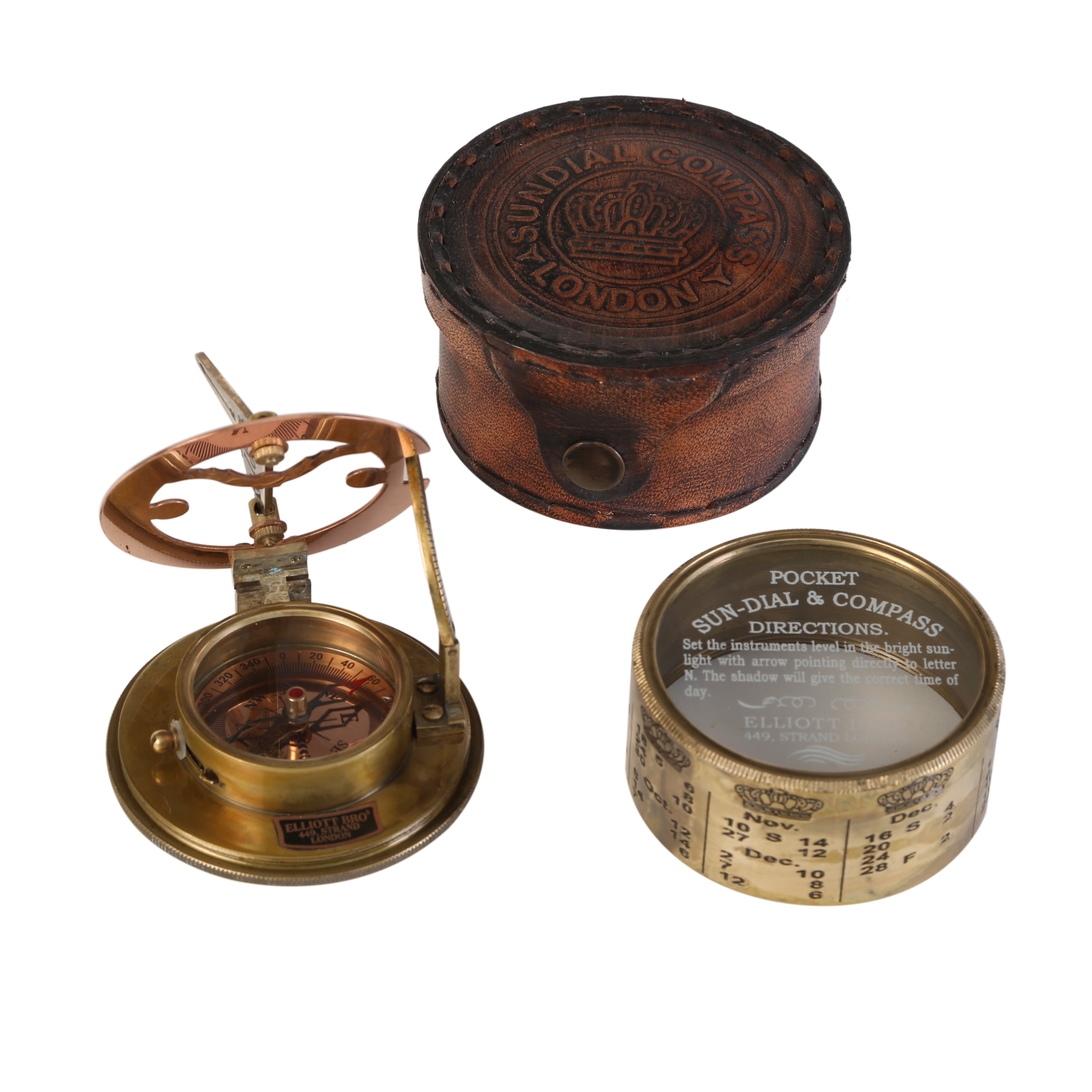 Marine Sundial Compass With Leather Case & Calendar Engraved Baptism Gifts with Leather Case for Loved Ones, Son, Love, Partner