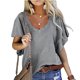 thumbnail image 4 of Blusa con escote en V y mangas con volantes para mujer en colores lisos para citas informales con estilo veraniego, 4 of 6