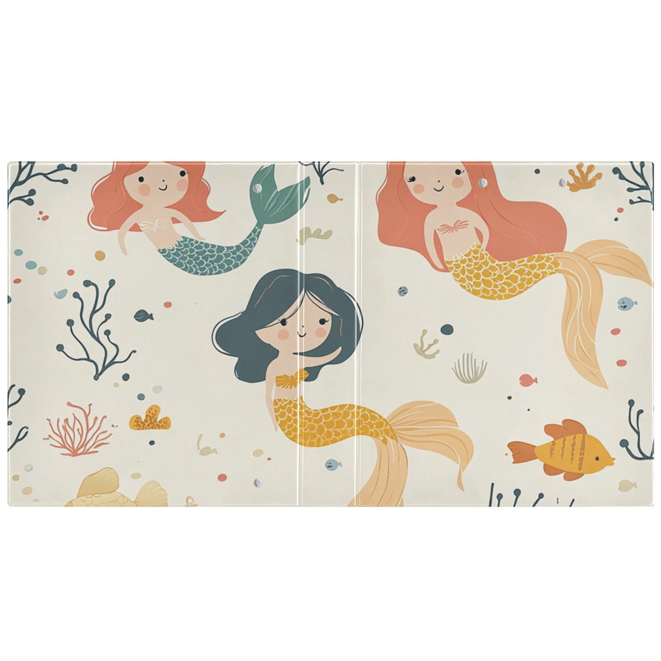 Mermaids Cartoon 3 Ring Binders 1.5 inch Hardcover File Folders with Interior Pockets A4 Size Organizer for School Office Hospital
