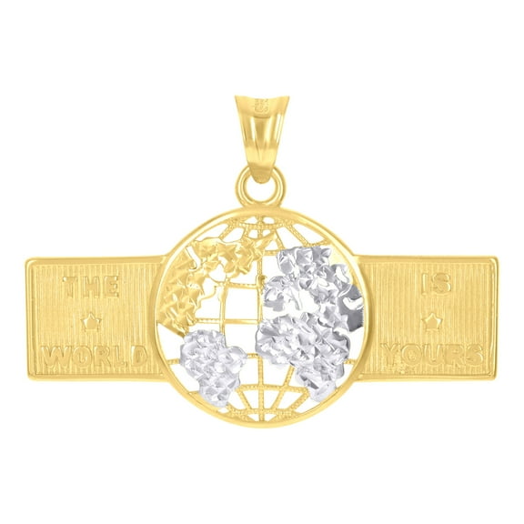 10kt Two-Tone Gold Mens The World Is Yours World Map Charm Pendant