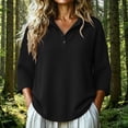 thumbnail image 4 of Snorda 3/4 Length Sleeve Womens Tops Solid Color Lapel Knitted Half Button Tops Casual Loose Soft Pullover Tops Womens Comfy Blouse for Daily Wear, 4 of 8