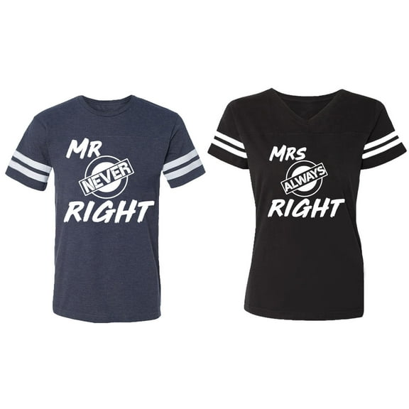 Mr.Mrs. Never Always Right Matching Couple Cotton Jerseys (Men Navy / Women Black) (Men S / Women S)