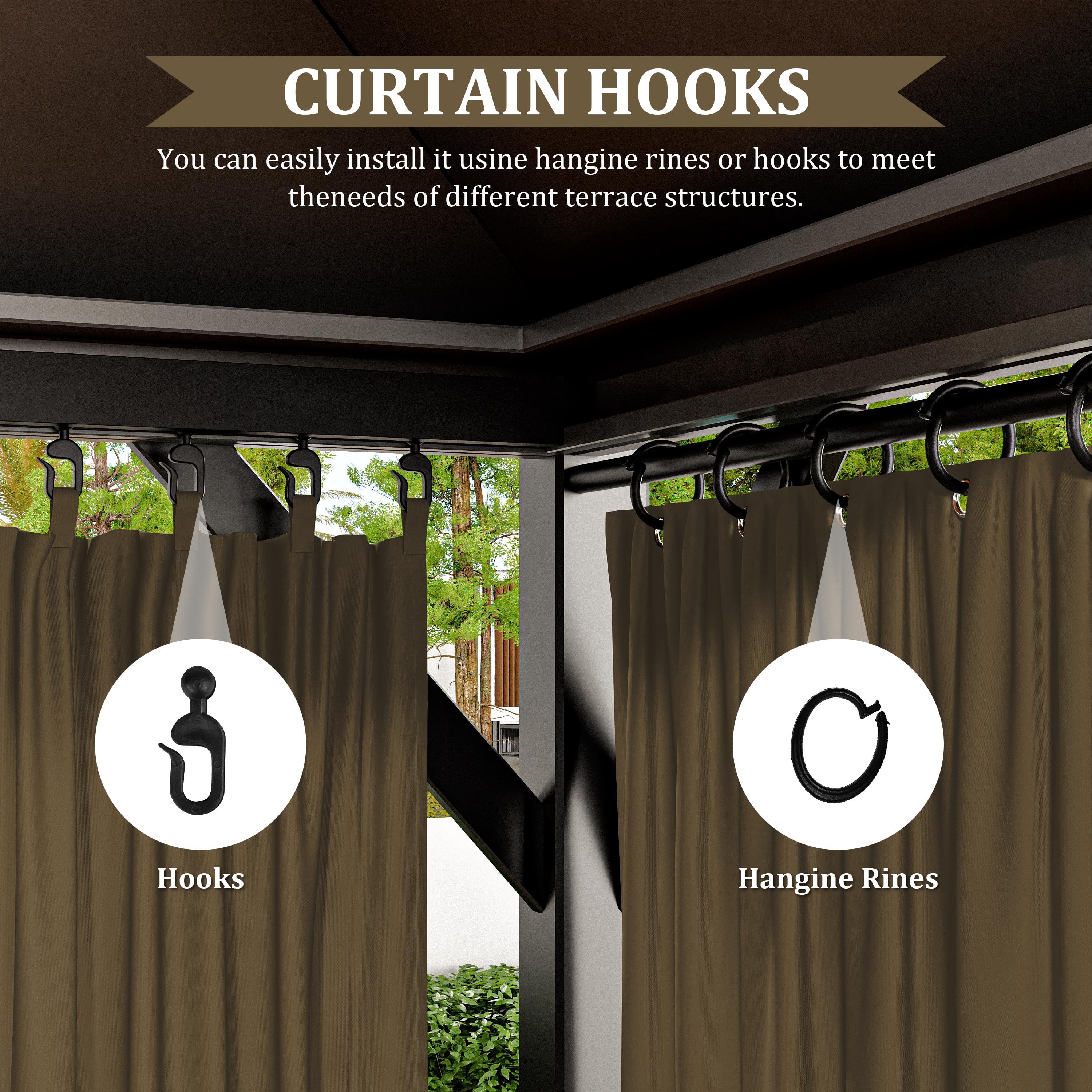 Pakunoda 11' X 6.5' Gazebo Universal Replacement Privacy 4-Panel Curtains, Waterproof Outdoor Curtains Sand Sidewall with Zipper for Patio Garden Backyard 10' X 12' Gazebo, Curtain Only