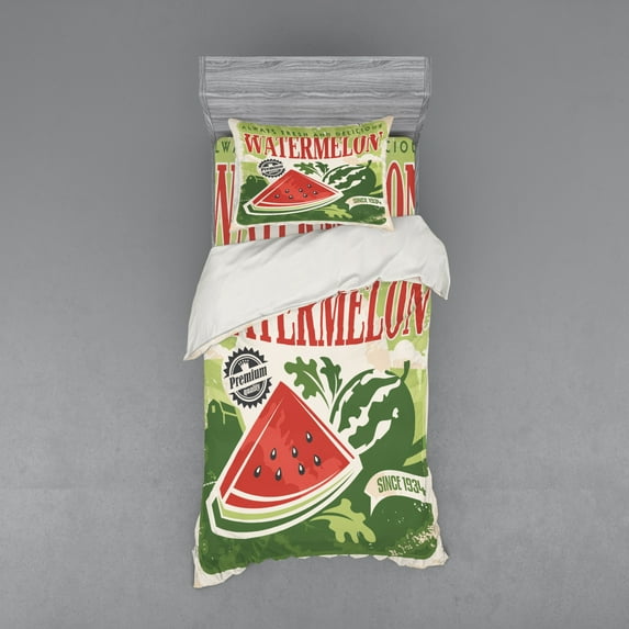 Ambesonne Vintage Bedding Set 3 Pcs, Old Faded Funny Graphic, Twin XL, Green Red Ecru