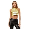 thumbnail image 3 of Zaldita Women's Shiny Metallic PVC Leather Crop Top Sleeveless Disco Vest Club Dance Tank Tops Shirt Gold M, 3 of 7