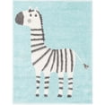 thumbnail image 2 of Unique Loom Whimsy Kids Collection Area Rug - Zebra (2' 2" x 2' 11" Rectangle Teal/Ivory), 2 of 9