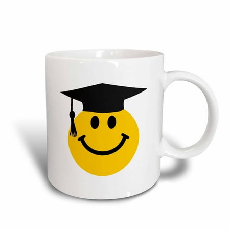 Ceramic Campfire Mug - 3dRose Graduate smiley - graduating happy face with black mortarboard hat and tassle - uni or school grad, Ceramic Mug, 15-ounce