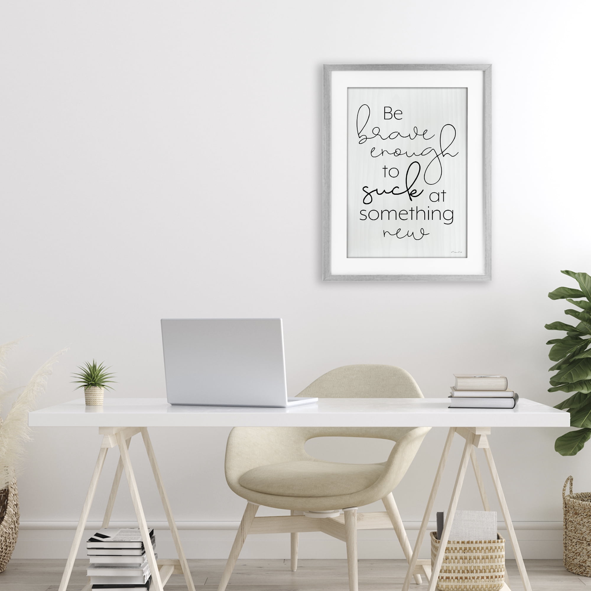 Stupell Industries Brave Enough To Suck At Something Gray Framed Print Under Glass, design by Susan Ball