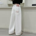thumbnail image 3 of Gibobby Ripped Denim Jeans for Kids Straight Wide Leg Distressed Washed Cotton Baggy Pants Casual Lightweight Girls High-Waisted Jeans with Adjustable Waistband(White,11-12 Years), 3 of 6