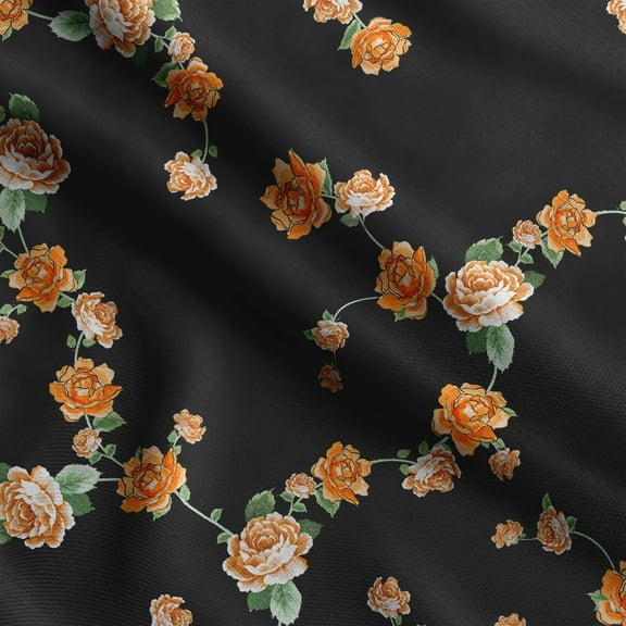 Soimoi Floral Print, Silk Fabric, Decor Sewing Fabric by The Yard 42 Inch Wide,Decorative Fabric for Shirts Suits Ties, Black