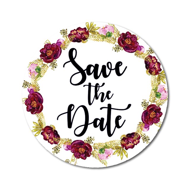 Darling Souvenir 1.6 Inches DIY Round Peony Wreath Save The Date Stickers Envelope Seals-45 Pcs