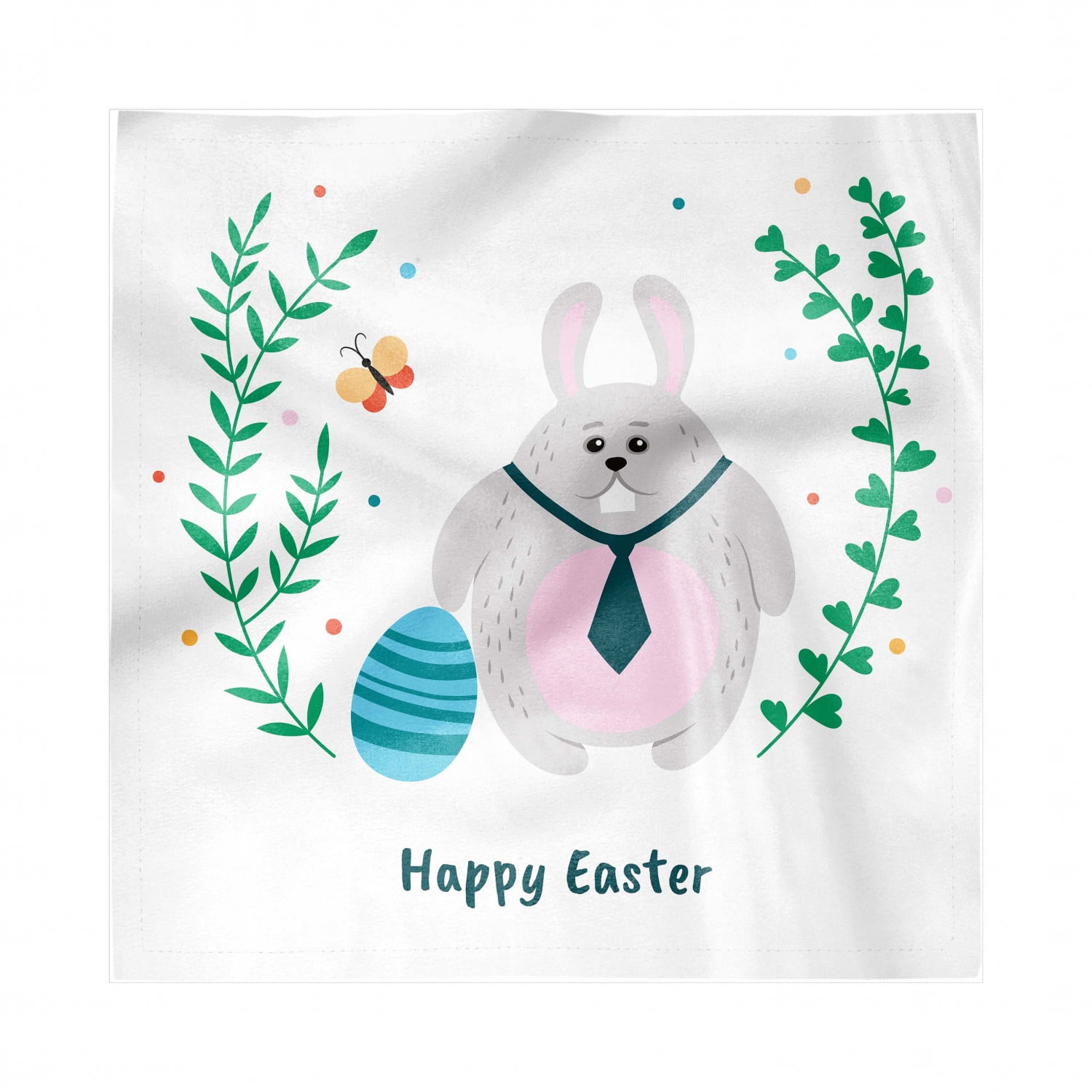 Easter Bunny Napkins Set of 4, Rabbit Tie Happy Easter Typography Plain