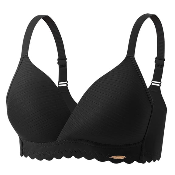 BaoFuBaoMei Ribbed Bras for Women Adjustable Strap Wireless Bra Push up Seamless Brassiere Scalloped Lightweight Bralette