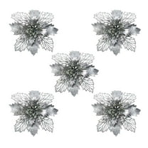 Wadada Christmas Poinsettia Artificial Flowers and Glitter Berries Stems Kit, 5Pcs Christmas Tree Flowers Ornaments and 6 Pack Christmas Tree Picks for Wedding Holiday Decorations (Silver)