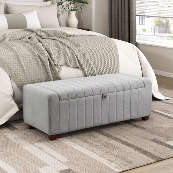 Cterwk Upholstered Boucle Storage Bench with Wood Frame, Gray