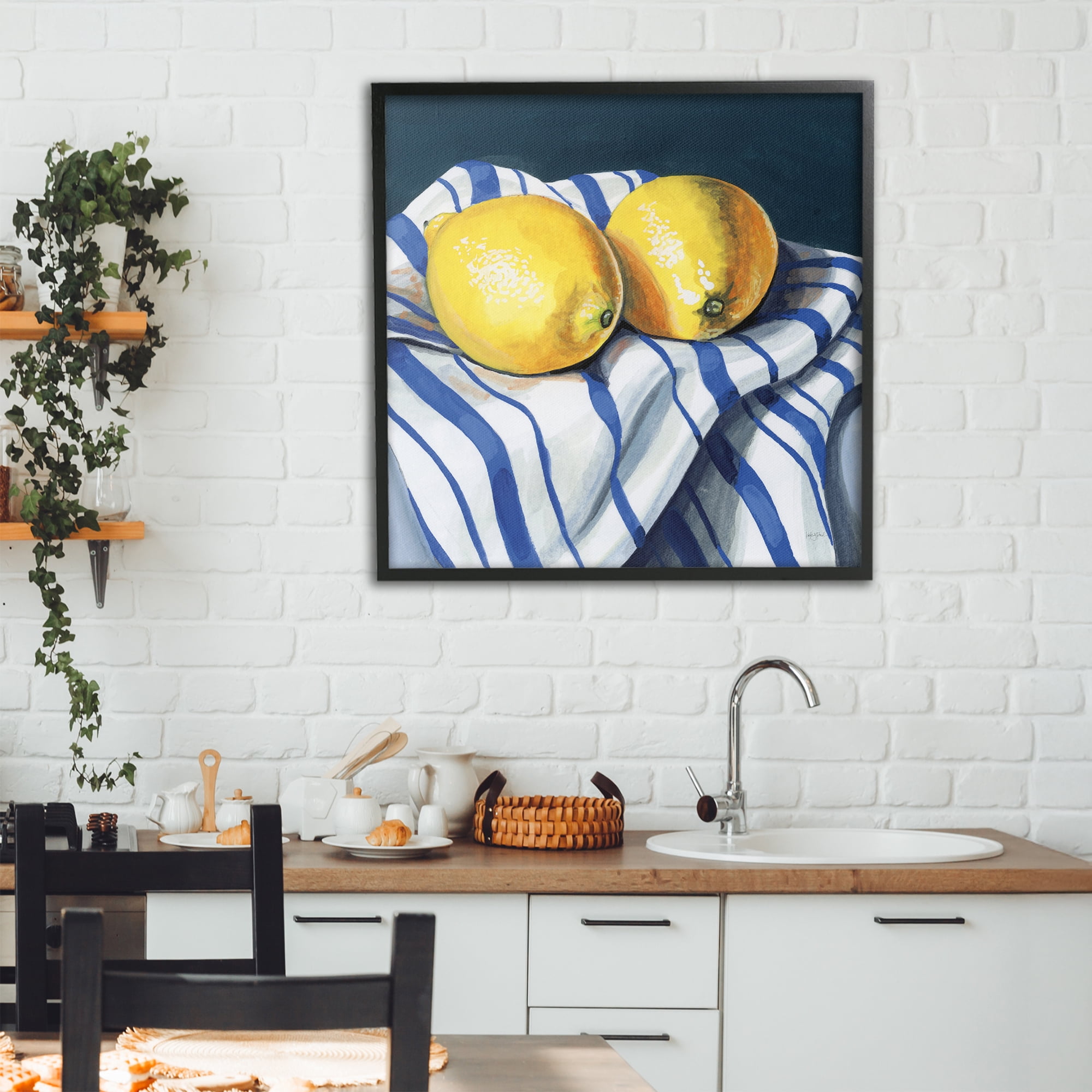 Stupell Industries Fresh Kitchen Lemons on Dishtowel Black Framed Giclee Art, design by Kate Jarvik Birch