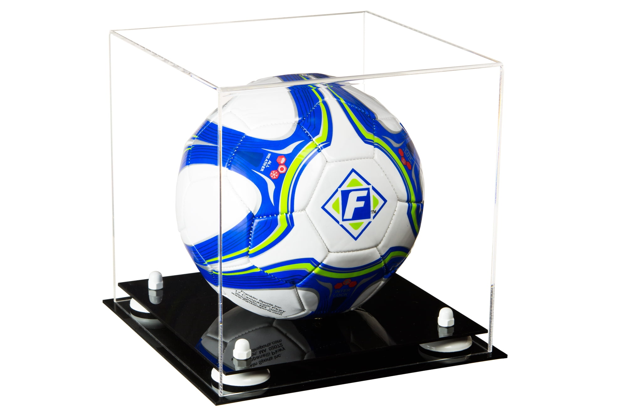 Deluxe Clear Acrylic Soccer Ball Display Case with White Risers (A027