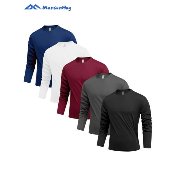 MANSENHUG 5 Pack Long Sleeve Shirts for Men - Quick Drying Moisture Wicking Sun Protection T-Shirts for Fishing Workout Gym