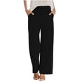 thumbnail image 4 of Diufon Black Linen Pants Women Summer Boho Wide Leg Palazzo Pants Casual Drawstring High Waisted Trousers with Pockets, 4 of 9