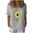 thumbnail image 2 of Fiudx Ofertas Del Día Camiseta de Manga Corta con Cuello En V y Estampado de Girasol para Mujer, Blusa Informal Holgada, 2 of 3