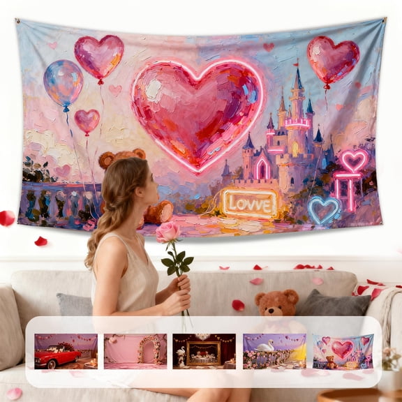 Boovnll Valentines Day Backdrop Love Photography Banner Valentines Backdrop for Wedding Anniversary Birthday Party Decor, Valentines Day Decorations, 43" x 71"