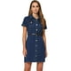 thumbnail image 1 of Vestido de camisa de mezclilla para mujer, cuello de manga corta, cinturón, botones, vestidos de mezclilla Azul L, 1 of 5