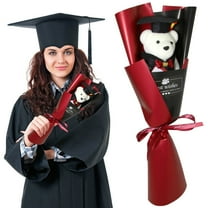 TOPRenddon Graduation Teddy Bear Bouquet – Cute Plush Bear with Cap & Gown, Everlasting Foam Flowers, Perfect Graduation Gift for Her, Him, Friends, Decor (14", Child-Safe & Durable)