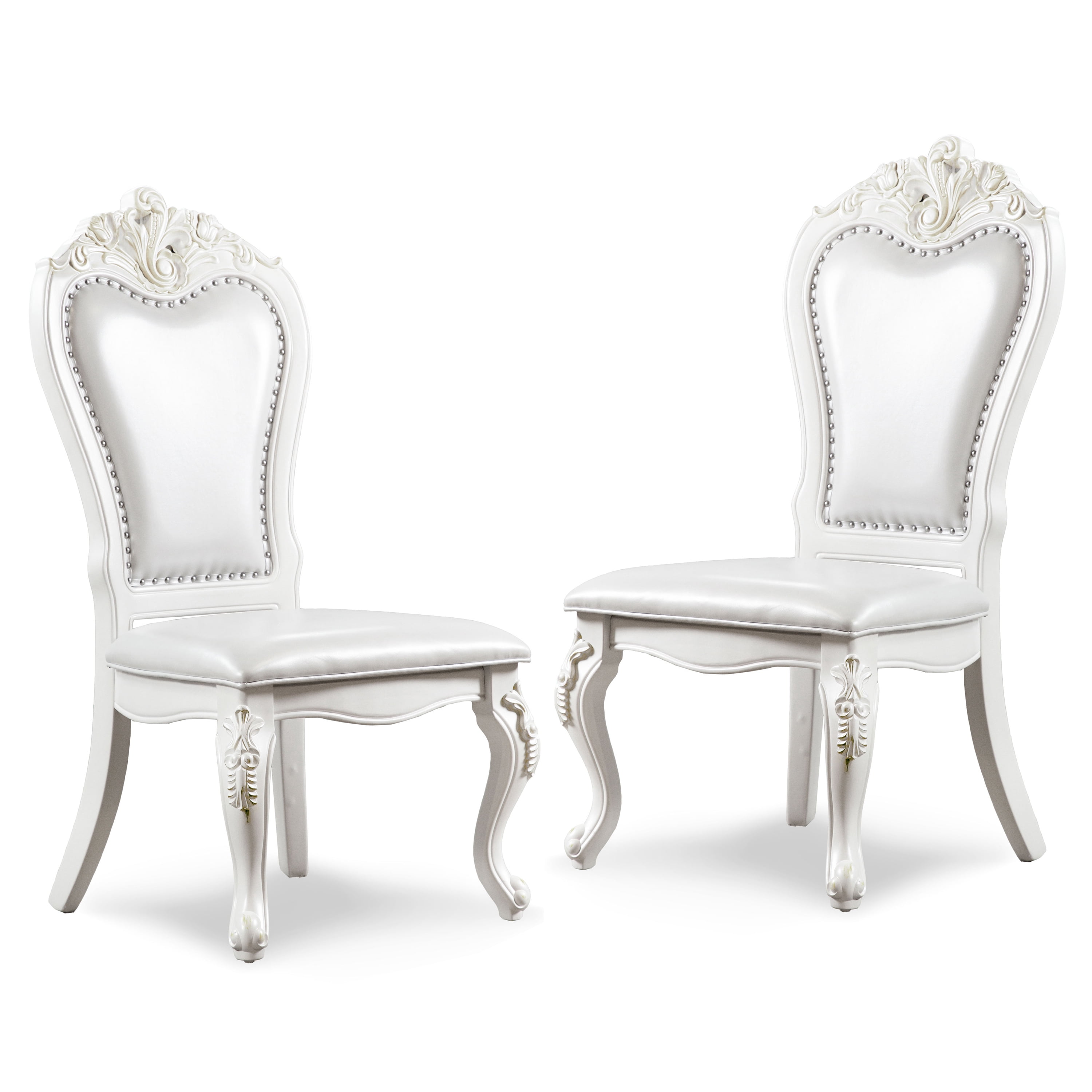 Furniture of America Alernit Traditional Nailhead Trim Dining Chairs, White (Set of 2)