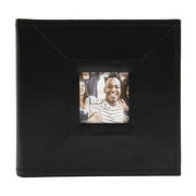 New View Gifts Black Faux Leather Photo Album with Front Cover Window Frame, Holds 60 - 4"x6" Photos with Memo Lines