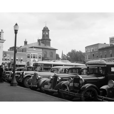 1930s Buses Cars Parked Small Town Square Claremont New Hampshire Usa Poster Print By Vintage