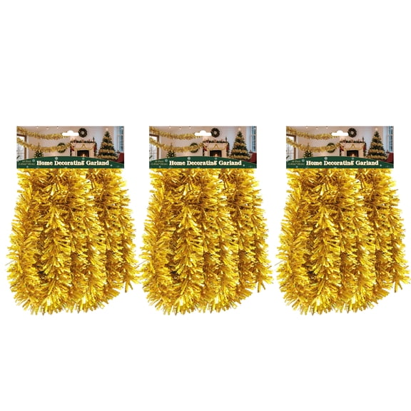 LAMPHOME 3 PACK 10ft Laser Garland, 4in Wide, Indoor Outdoor Decor for Christmas, Wedding, Home & Party（Golden）