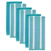 Solid and Stripe Waffle Kitchen Towel, Six Pack, Breeze