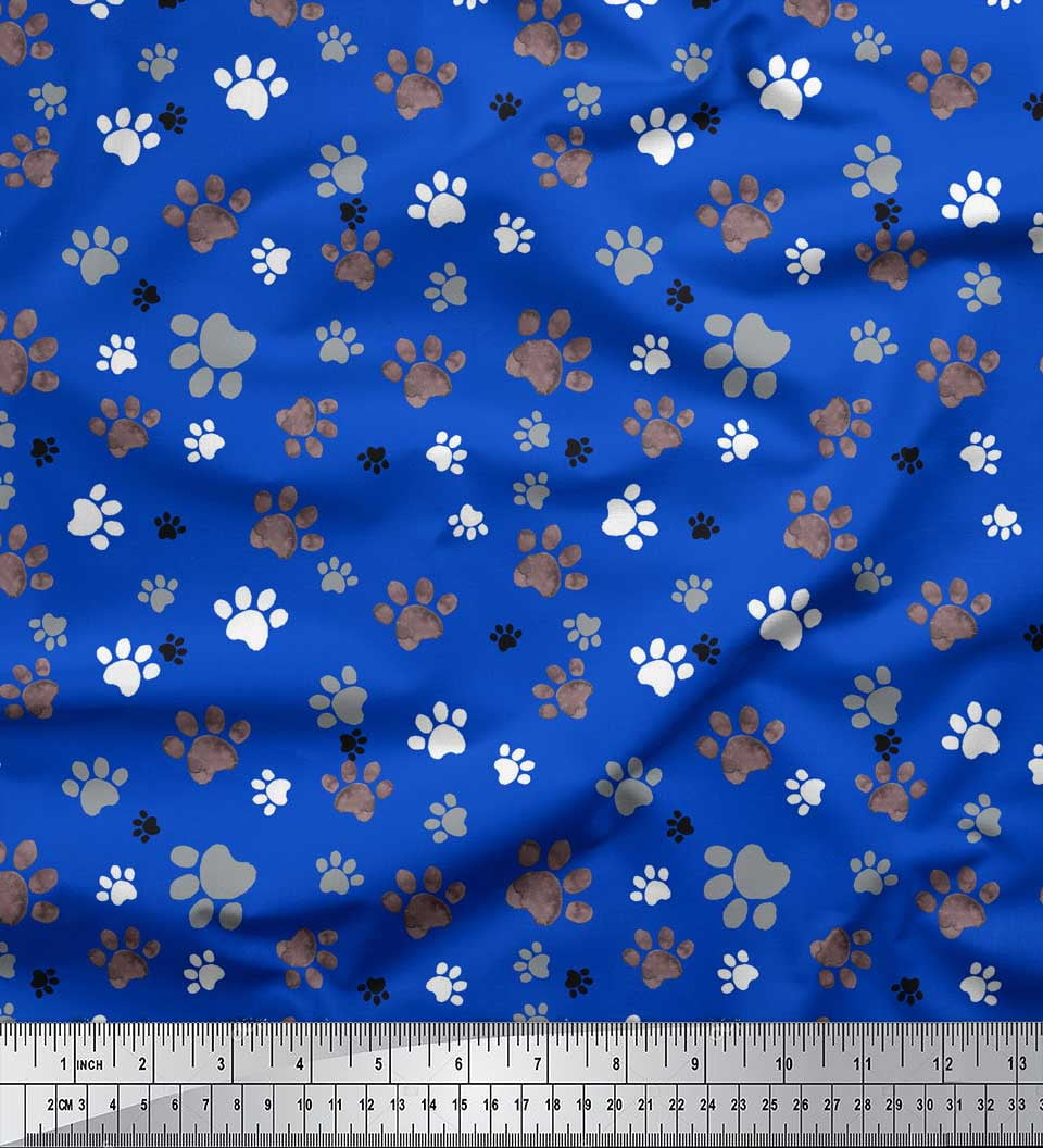 Soimoi Georgette Viscose Fabric By The Yard - 42" Wide, Blue Floral With Bows & Chihuahua Dog Print