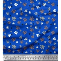 Soimoi Blue Cotton Duck Fabric Paw Dog Print Fabric by Yard 42 Inch Wide