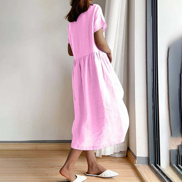 knee length dresses for ladies High-Low Fringe Hem Linen Dress with Pockets in Plus Size by Umgee Clothing main image 1