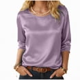 thumbnail image 4 of mgoYE Women Silk Satin Tops Short Sleeve Blouse Crew Neck Shirts Business Casual Outfits(Purple,2XL), 4 of 9