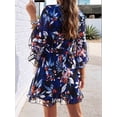 thumbnail image 6 of Woman'S Floral V Neck Lace-UP Waist Dress Black S, 6 of 7