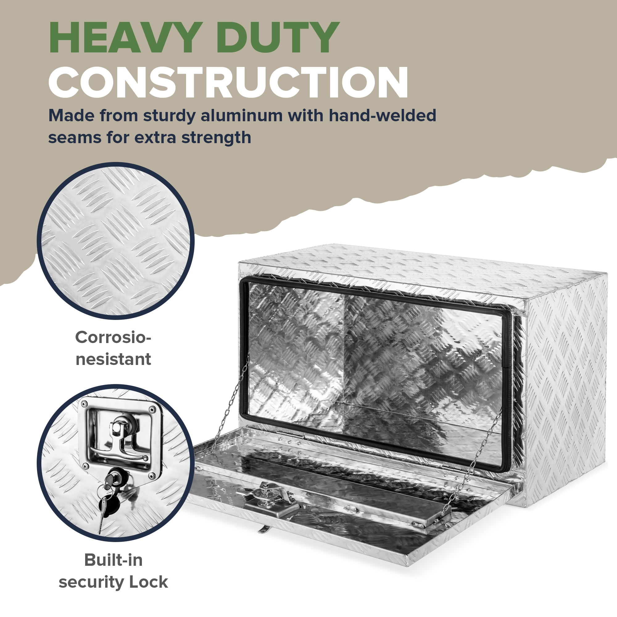 ARKSEN 30" Aluminum Truck Underbody ToolBox w/ T-Handle Latch Durable Pickup Trailer Storage Organizer Tool Box Key Lock, Silver