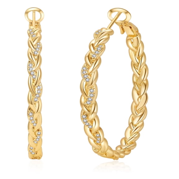 YOUNGYUE 14K Gold Plated Hoops Earring for Women, Gold Thick Hypoallergenic Twisted Hoop Earrings with Cubic Zirconia Gifts
