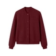 thumbnail image 5 of IUYRTFE Women's Stand Collar Snap Button Bomber Jacket Long Sleeve Casual Winter Coat with Pockets, 5 of 6