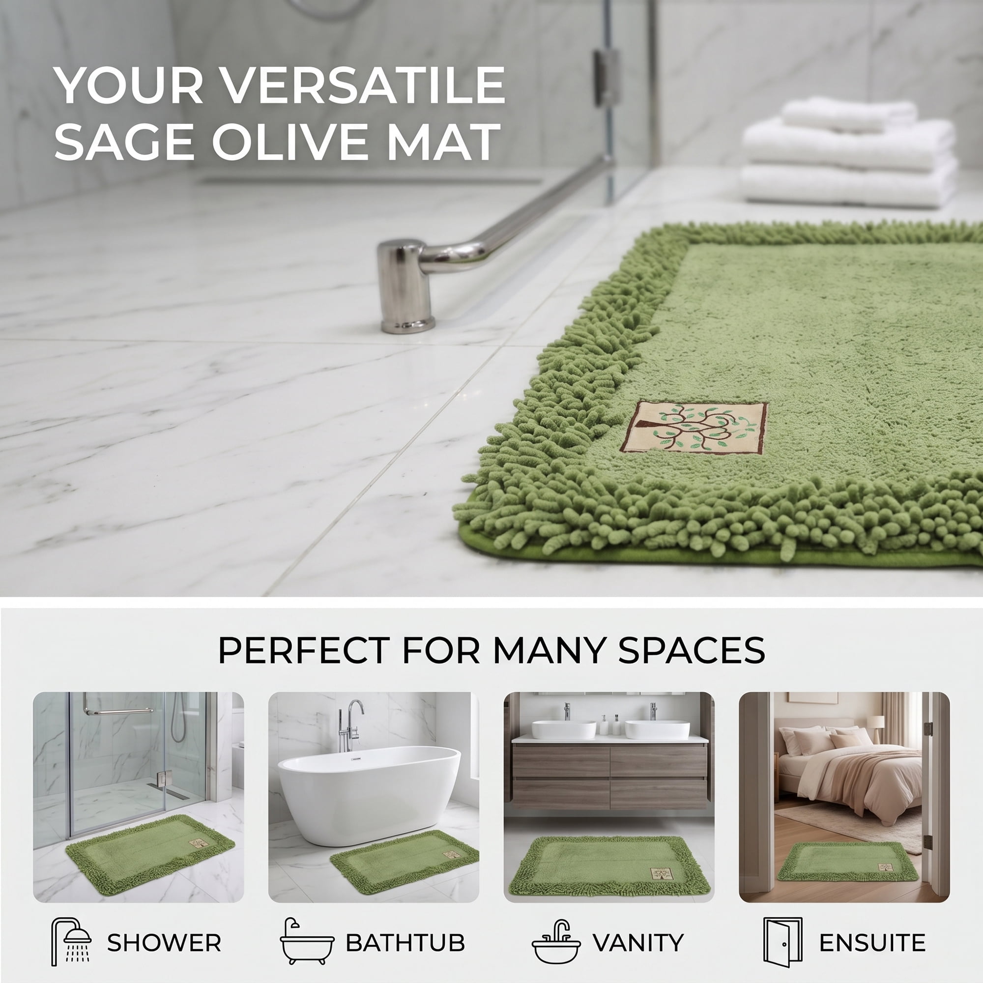 Unique Bargains Chenille Non Slip Bath Mat Ultra Soft Absorbent Shower Rug Green 24" x 16"