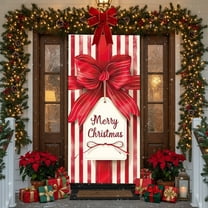 Festive Christmas Door Cover With Elastic Fabric Fit, Large Holiday Themed Door Curtain For Wall And Front Porch Seasonal Party Decorations