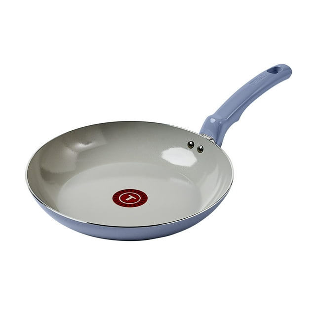 T-fal Ceramic Essential 26 cm frying pan with light gray non-stick interior and blue handle