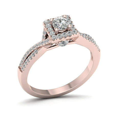 Imperial 1/2ct TDW Diamond 10K Rose Gold Halo Twist Shank Engagement Ring