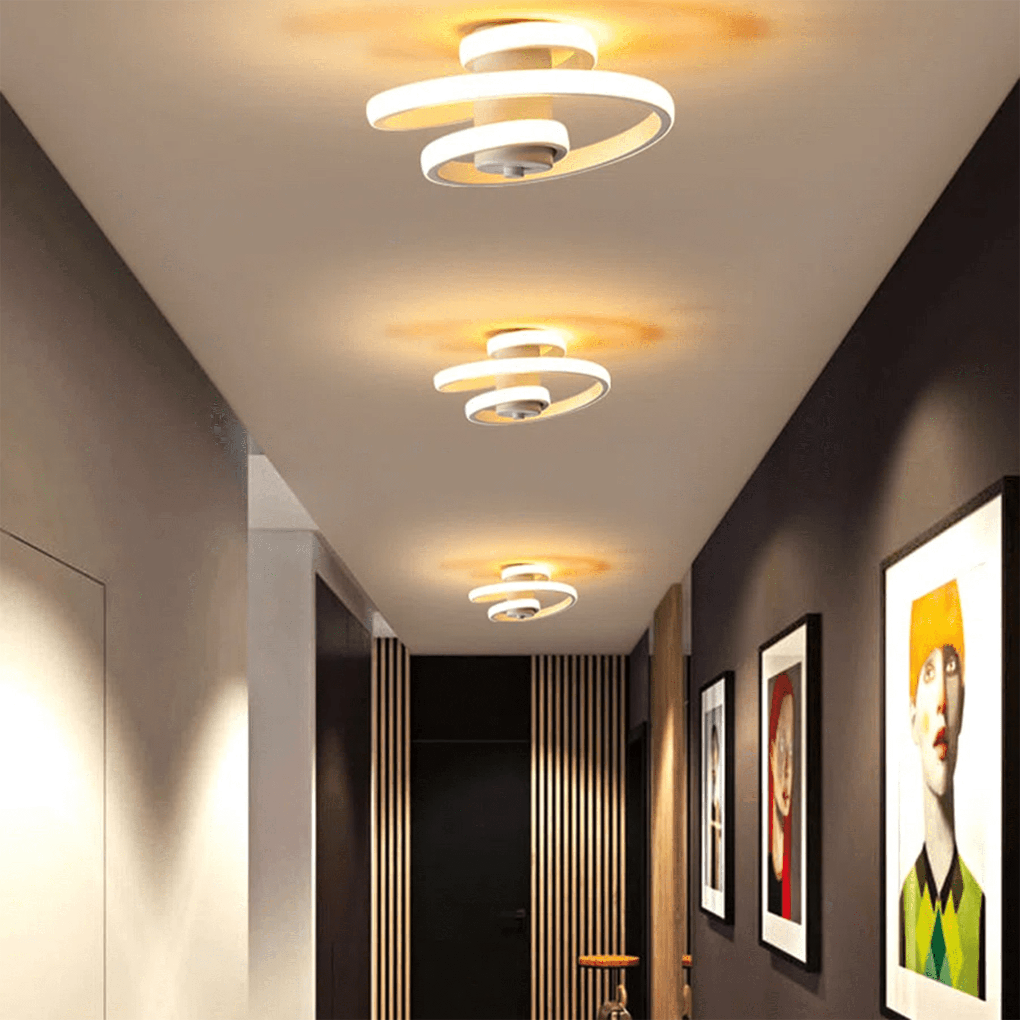 ADISUN Modern Ceiling Light Spiral 3-Color Dimmable Flush Mount Lights with Remote Control Lighting Fixtures for Hallway Aisle, Black