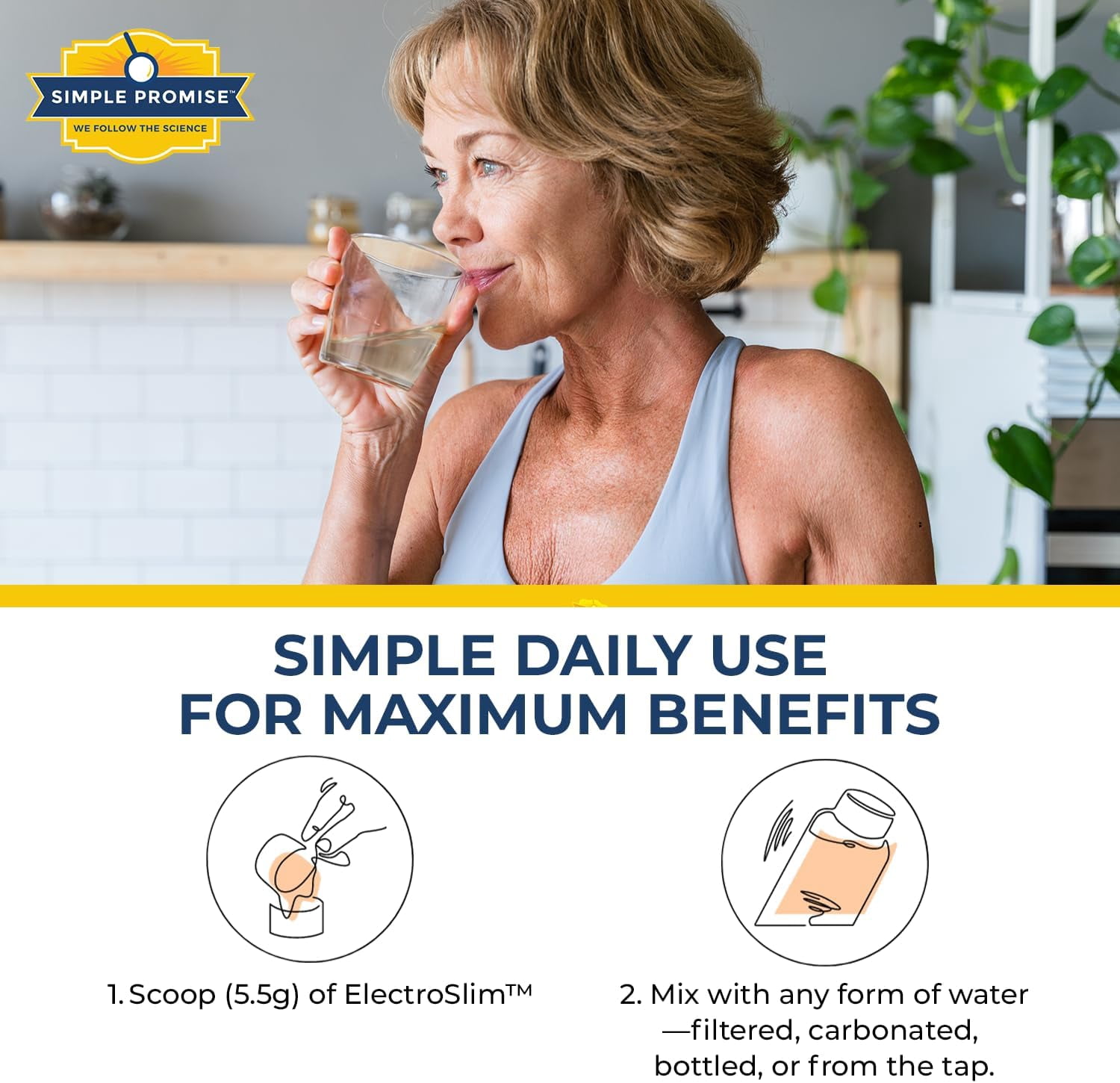 Simple Promise ElectroSlim - Sugar-Free Keto Electrolytes Powder -  No Sugar Formula for Daily Energy Support and  Hydration, Low Sodium Organic Electrolytes Powder,   - 30 Servings, Peach Flavor