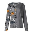 thumbnail image 2 of DENGDENG Halloween Women Scrub Jacket Snap Front Pumpkin Bats Print Workwear Nursing Uniform with Pockets Button Down Long Sleeve Halloween Scrubs Graphic Fall Jackets Plus Size Gray M, 2 of 4