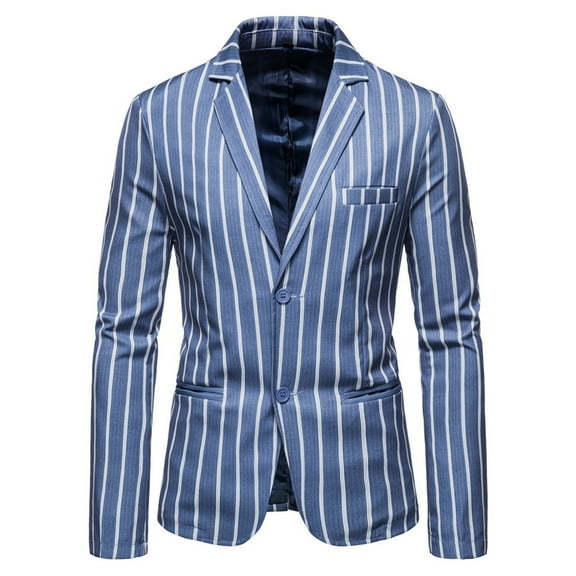 YODETEY Men'S New Casual Large Size Suit Jacket Blue and White Stripes Business Casual Blue 12(XXL)